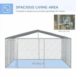 13 ft. x 13 ft. x 7.5 ft. Silver Galvanized 0.004-Acre In-Ground Steel Dog Kennel with Cover Secure Lock Mesh Sidewalls by PawHut 10 13 ft. x 13 ft. x 7.5 ft. Silver Galvanized 0.004-Acre In-Ground Steel Dog Kennel with Cover Secure Lock Mesh Sidewalls by PawHut -Cheap Bird & Wildlife Supplies Store pawhut dog kennels d02 049v01 1f 1000