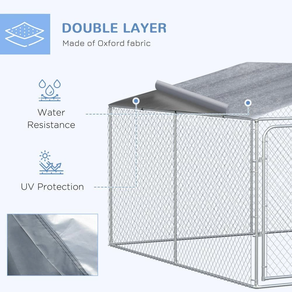 13 ft. x 13 ft. x 7.5 ft. Silver Galvanized 0.004-Acre In-Ground Steel Dog Kennel with Cover Secure Lock Mesh Sidewalls by PawHut 5 13 ft. x 13 ft. x 7.5 ft. Silver Galvanized 0.004-Acre In-Ground Steel Dog Kennel with Cover Secure Lock Mesh Sidewalls by PawHut - Image 5