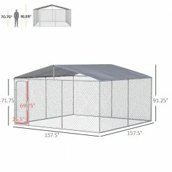 13 ft. x 13 ft. x 7.5 ft. Silver Galvanized 0.004-Acre In-Ground Steel Dog Kennel with Cover Secure Lock Mesh Sidewalls by PawHut 9 13 ft. x 13 ft. x 7.5 ft. Silver Galvanized 0.004-Acre In-Ground Steel Dog Kennel with Cover Secure Lock Mesh Sidewalls by PawHut -Cheap Bird & Wildlife Supplies Store pawhut dog kennels d02 049v01 4f 1000