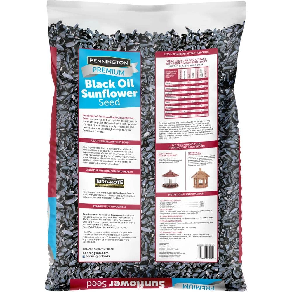 20 lbs. Premium Black Oil Sunflower Bird Seed by Pennington 2 20 lbs. Premium Black Oil Sunflower Bird Seed by Pennington - Image 2