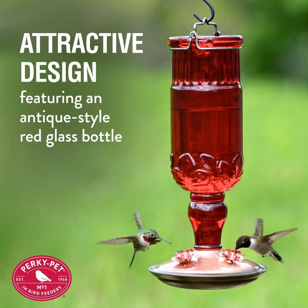 Red Antique Bottle Decorative Glass Hummingbird Feeder - 24 oz. Capacity by Perky-Pet 4 Red Antique Bottle Decorative Glass Hummingbird Feeder - 24 oz. Capacity by Perky-Pet - Image 4