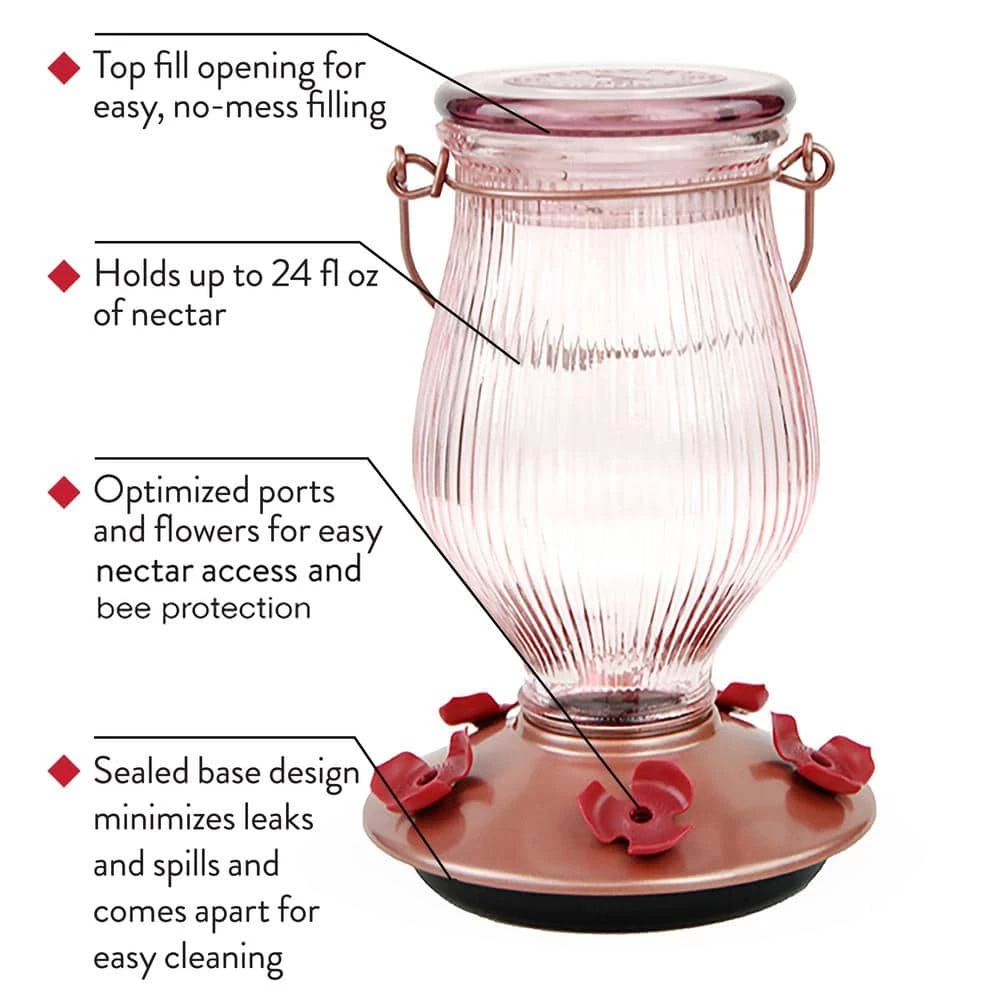 Rose Gold Top-Fill Decorative Glass Hummingbird Feeder - 24 oz. Capacity by Perky-Pet 4 Rose Gold Top-Fill Decorative Glass Hummingbird Feeder - 24 oz. Capacity by Perky-Pet - Image 4