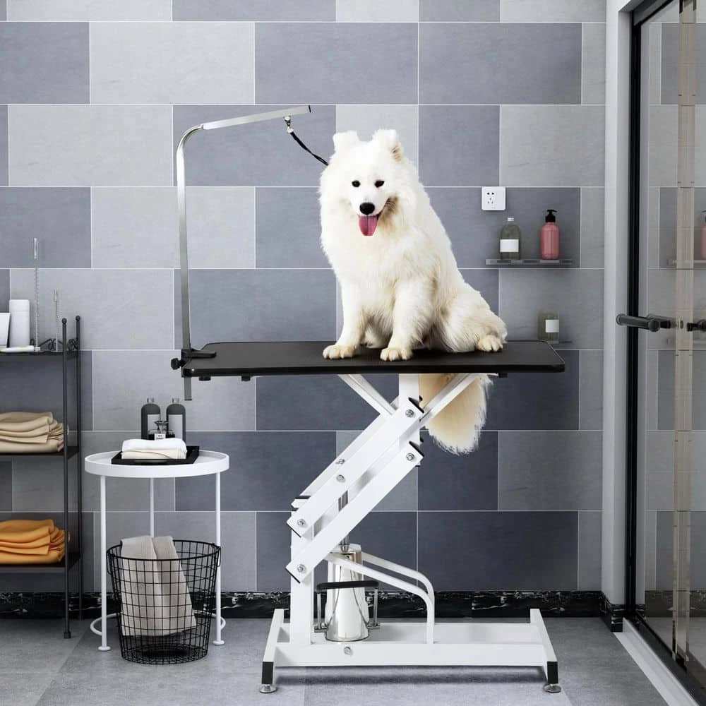 Black White 42.50 in. x 23.60 in. Hydraulic Dog Pet Grooming Table Heavy-Duty Big Size Z-Lift Pet Grooming Table by Tatayosi 8 Black White 42.50 in. x 23.60 in. Hydraulic Dog Pet Grooming Table Heavy-Duty Big Size Z-Lift Pet Grooming Table by Tatayosi - Image 8