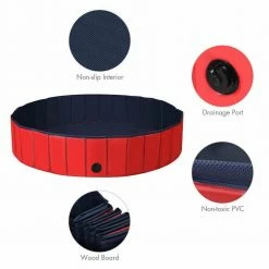 55 in. Round PVC Pet Pool in Red Foldable Portable Bathing Tub Pool for Dogs Cats and Kids by WELLFOR -Cheap Bird & Wildlife Supplies Store pet baths ps hwy 0071re 4f 1000
