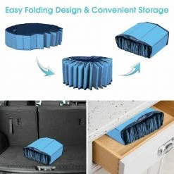 63 in. Round PVC Pet Pool in Blue Foldable Portable Bathing Tub Pool for Dogs Cats and Kids by WELLFOR -Cheap Bird & Wildlife Supplies Store pet baths ps hwy 0148bl 1f 1000