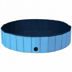 63 in. Round PVC Pet Pool in Blue Foldable Portable Bathing Tub Pool for Dogs Cats and Kids by WELLFOR
