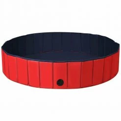 63 in. Round PVC Pet Pool in Red Foldable Portable Bathing Tub Pool for Dogs Cats and Kids by WELLFOR