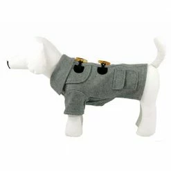 Medium Static Grey Military Rivited Fashion Collared Wool Dog Coat by PET LIFE