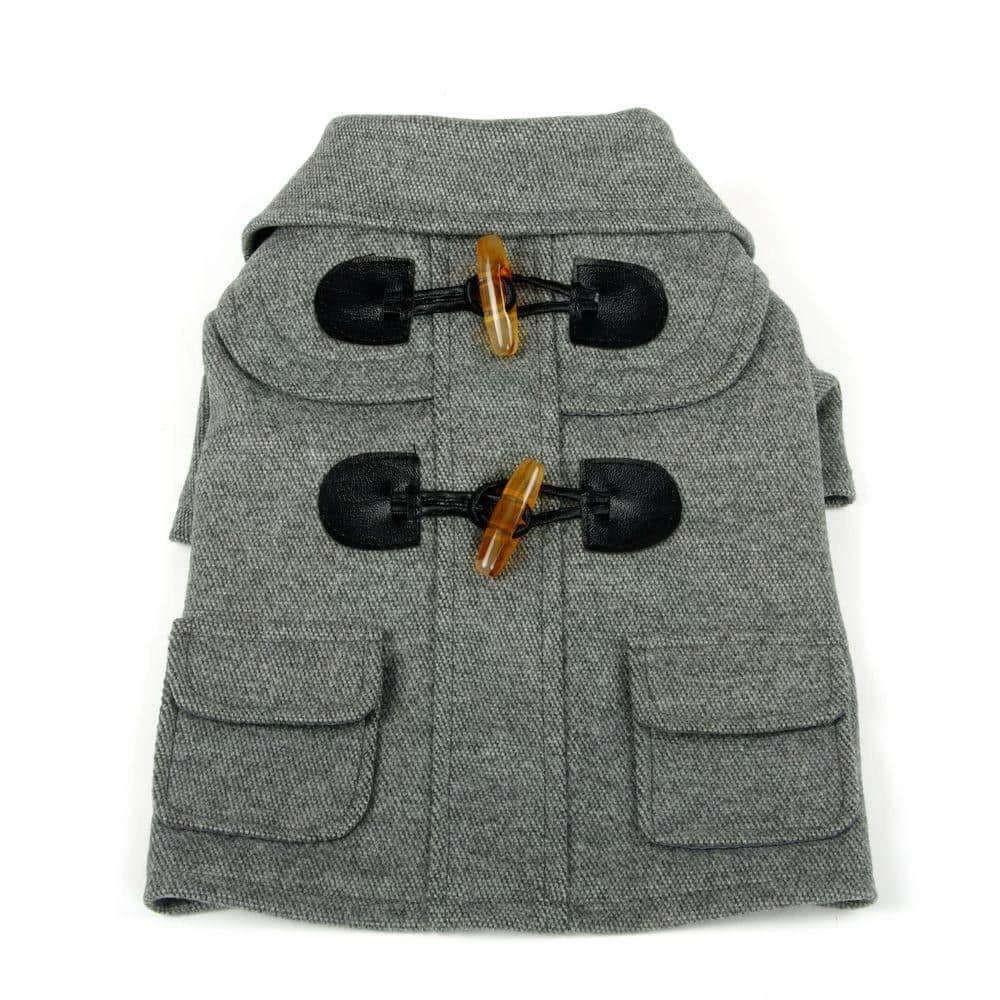 Medium Static Grey Military Rivited Fashion Collared Wool Dog Coat by PET LIFE 2 Medium Static Grey Military Rivited Fashion Collared Wool Dog Coat by PET LIFE - Image 2