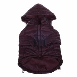 Small Dark Cocoa Lightweight Adjustable Sporty Avalanche Dog Coat with Removable Pop Out Collared Hood by PET LIFE