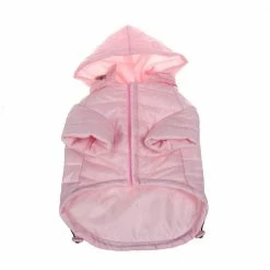 Medium Light Pink Lightweight Adjustable Sporty Avalanche Dog Coat with Removable Pop Out Collared Hood by PET LIFE