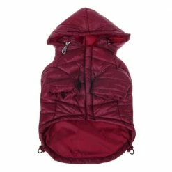 Small Burgundy Red Lightweight Adjustable Sporty Avalanche Dog Coat with Removable Pop Out Collared Hood by PET LIFE