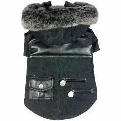 Medium Black Ruff-Choppered Denim Fashioned Wool Dog Coat by PET LIFE