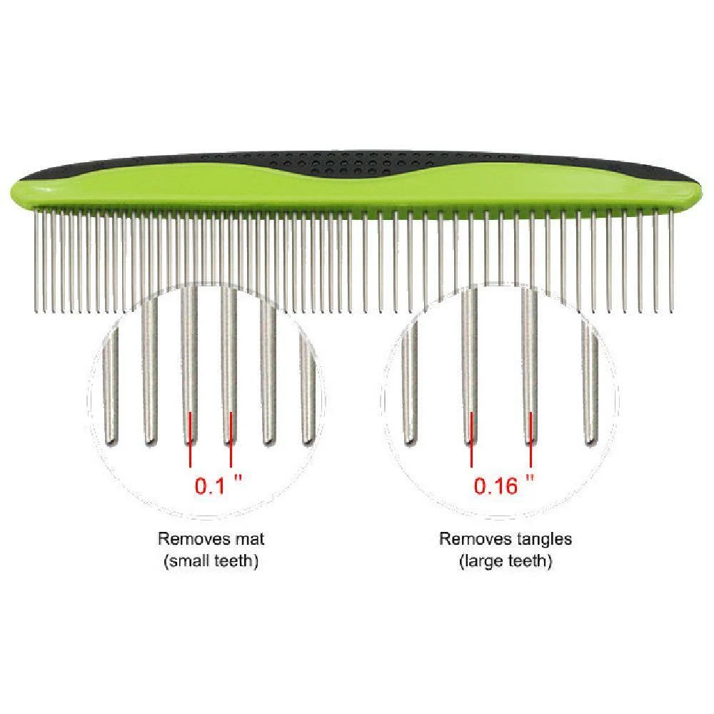 Grip Ease Wide and Narrow Tooth Grooming Pet Comb Green by PET LIFE 2 Grip Ease Wide and Narrow Tooth Grooming Pet Comb Green by PET LIFE - Image 2