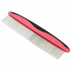 Grip Ease Wide and Narrow Tooth Grooming Pet Comb Red by PET LIFE
