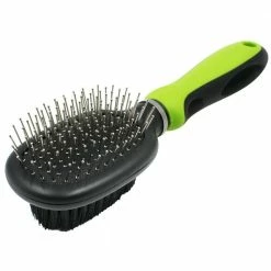 Flex Series 2-in-1 Dual-Sided Pin and Bristle Grooming Pet Brush Green by PET LIFE