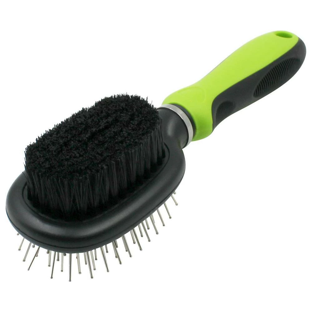 Flex Series 2-in-1 Dual-Sided Pin and Bristle Grooming Pet Brush Green by PET LIFE 2 Flex Series 2-in-1 Dual-Sided Pin and Bristle Grooming Pet Brush Green by PET LIFE - Image 2