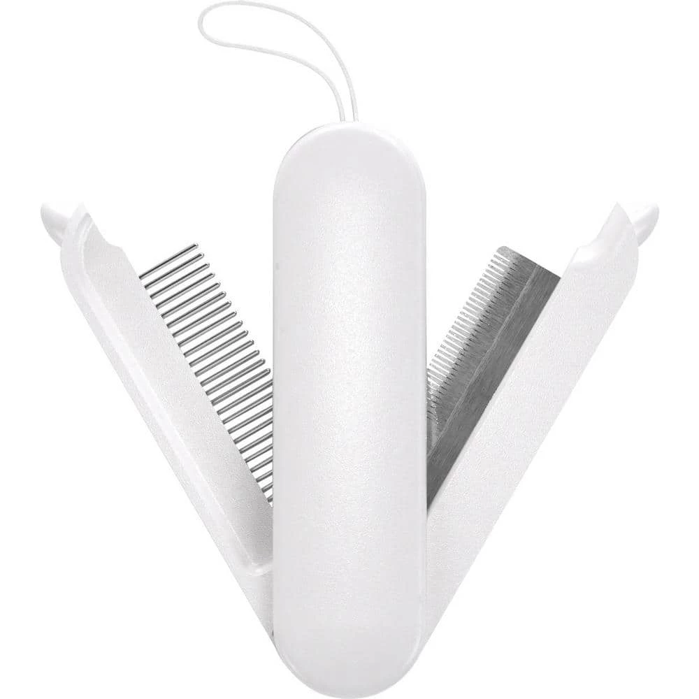 JOYNE Multi-Functional 2-in-1 Swivel Travel Grooming Comb and Deshedder White by PET LIFE 1 JOYNE Multi-Functional 2-in-1 Swivel Travel Grooming Comb and Deshedder White by PET LIFE