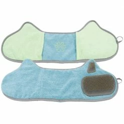 Bryer 2-in-1 Hand-Inserted Microfiber Pet Grooming Towel and Brush Blue/Aqua by PET LIFE -Cheap Bird & Wildlife Supplies Store pet life brushes combs gr51bg 4f 1000
