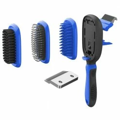 Conversion 5-in-1 Interchangeable Dematting and Deshedding Bristle Pin and Massage Grooming Pet Comb Blue by PET LIFE