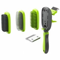 Conversion 5-in-1 Interchangeable Dematting and Deshedding Bristle Pin and Massage Grooming Pet Comb Green by PET LIFE