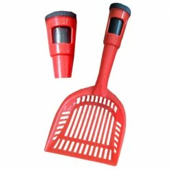 Red Poopin-Scoopin Dog and Cat Pooper Scooper Litter Shovel with Built-In Waste Bag Handle Holster by PET LIFE