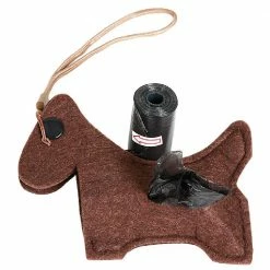 Fleece Dog Shaped Travel Waste Bag Dispenser with 2 Rolls Brown by PET LIFE