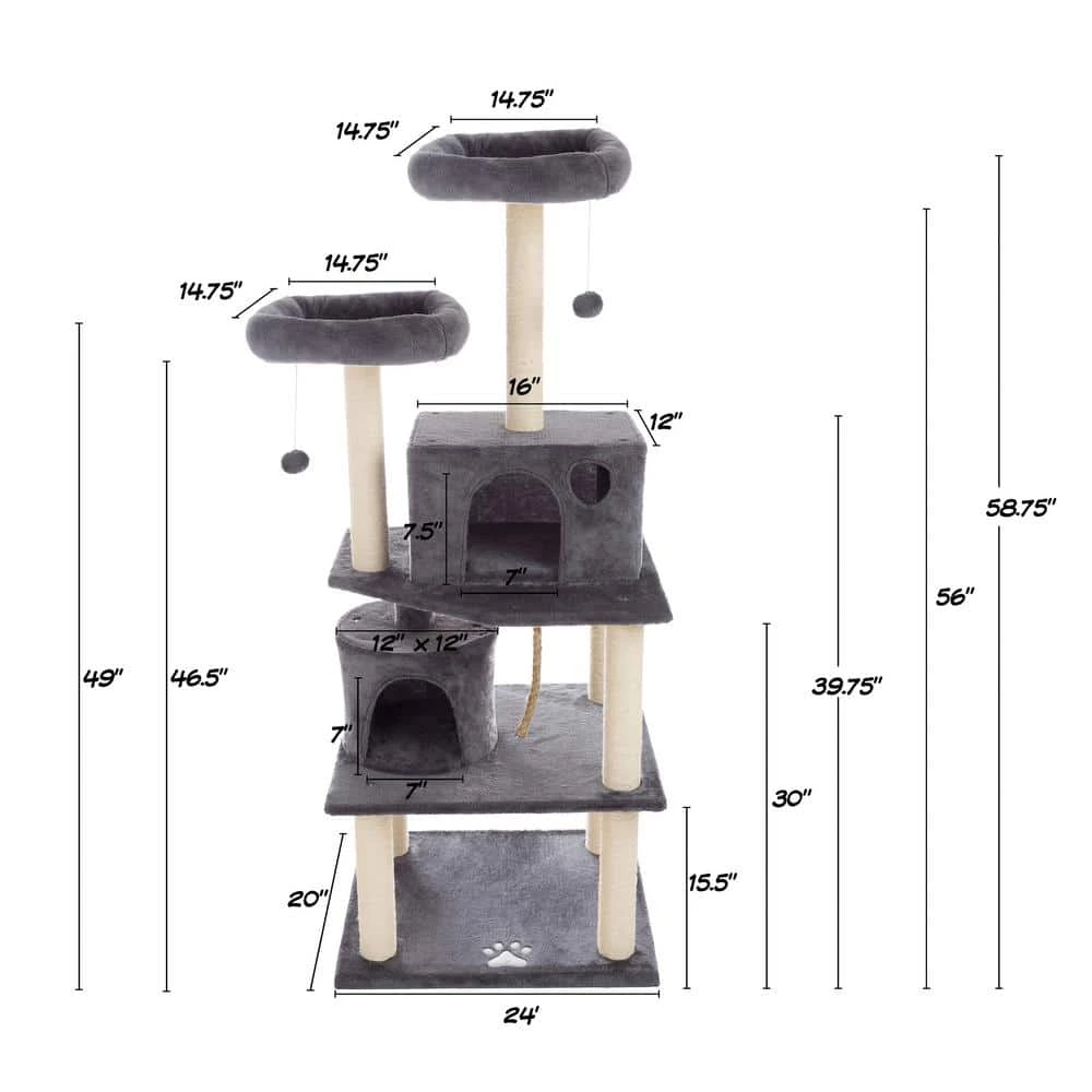 Dark Gray 5-Tier Cat Tower with 8 Scratching Posts, 2 Cat Condos, Hanging Toys, and 2 Perches for Kittens or Cats by Pet Trex 3 Dark Gray 5-Tier Cat Tower with 8 Scratching Posts, 2 Cat Condos, Hanging Toys, and 2 Perches for Kittens or Cats by Pet Trex - Image 3
