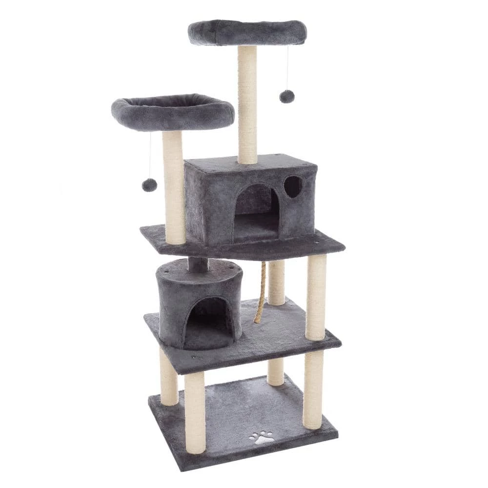 Dark Gray 5-Tier Cat Tower with 8 Scratching Posts, 2 Cat Condos, Hanging Toys, and 2 Perches for Kittens or Cats by Pet Trex 1 Dark Gray 5-Tier Cat Tower with 8 Scratching Posts, 2 Cat Condos, Hanging Toys, and 2 Perches for Kittens or Cats by Pet Trex