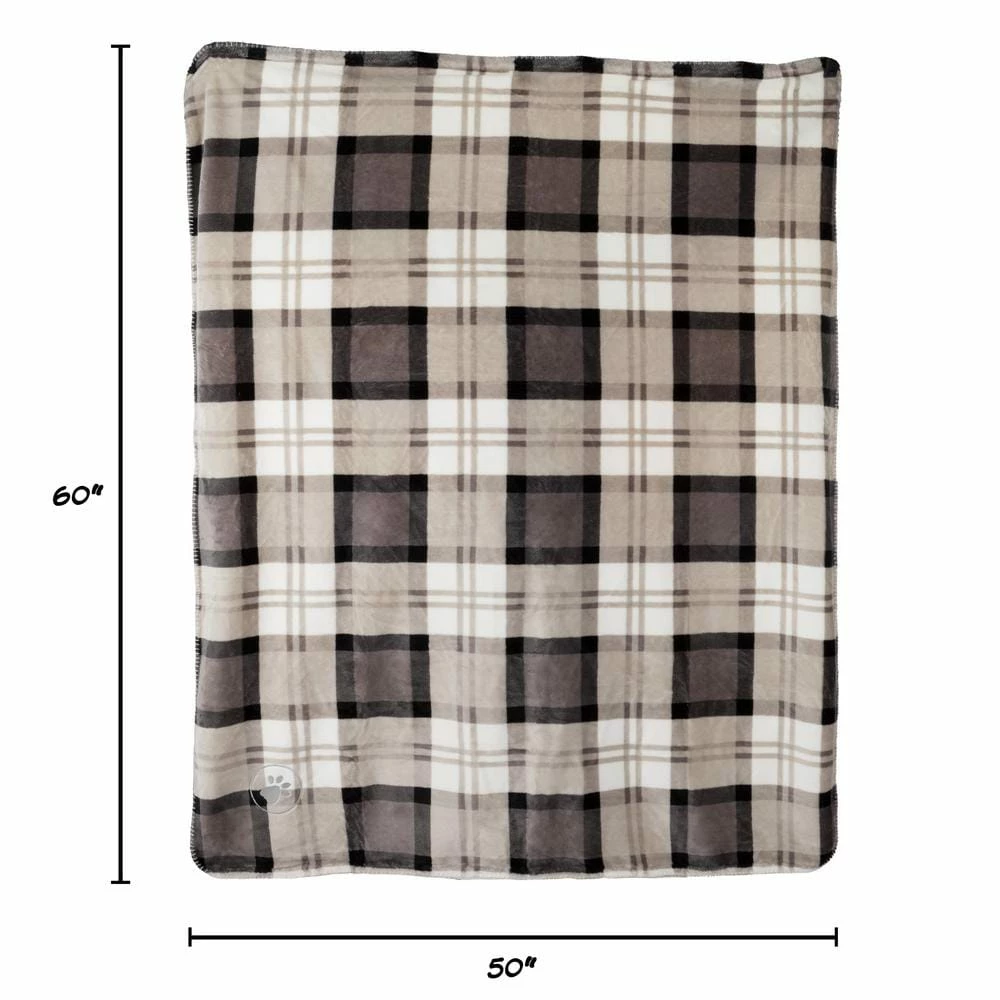 50 in. x 60 in. Gray Plaid Machine Washable Waterproof Pet Blanket by Pet Trex 2 50 in. x 60 in. Gray Plaid Machine Washable Waterproof Pet Blanket by Pet Trex - Image 2