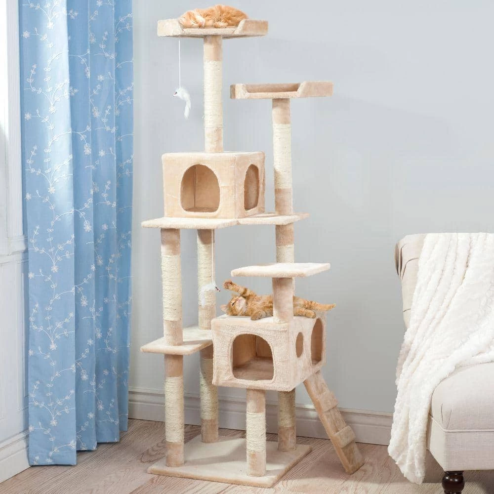 66.25 in. Beige Skyscraper Sleep and Play Cat Tree by Petmaker 2 66.25 in. Beige Skyscraper Sleep and Play Cat Tree by Petmaker - Image 2