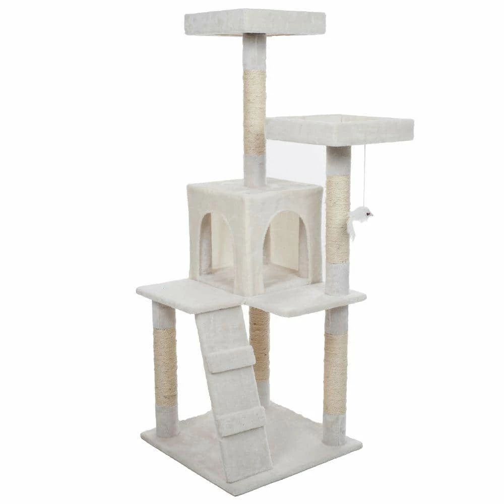 50.25 in. White Penthouse Sleep and Play Cat Tree by Petmaker 1 50.25 in. White Penthouse Sleep and Play Cat Tree by Petmaker