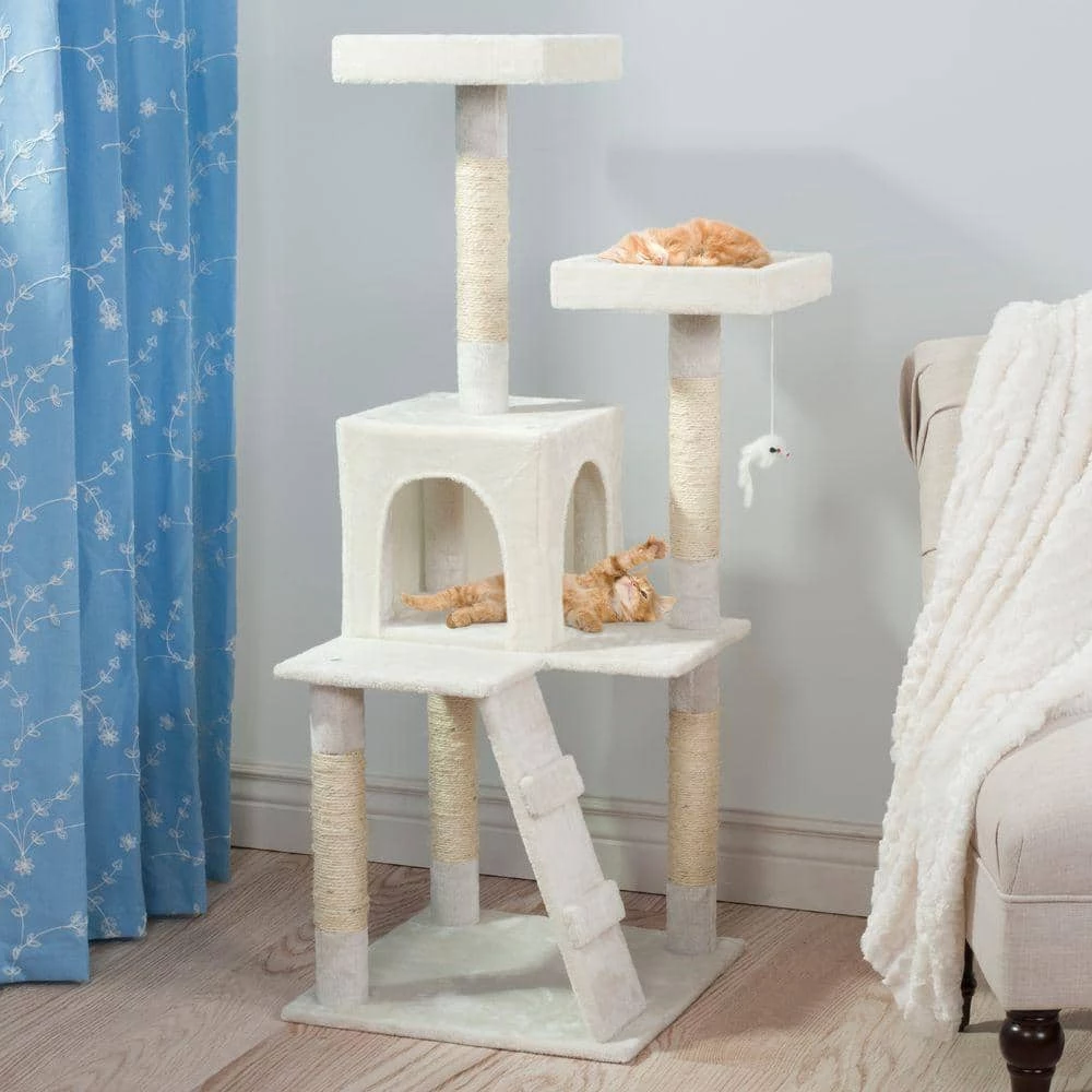 50.25 in. White Penthouse Sleep and Play Cat Tree by Petmaker 2 50.25 in. White Penthouse Sleep and Play Cat Tree by Petmaker - Image 2