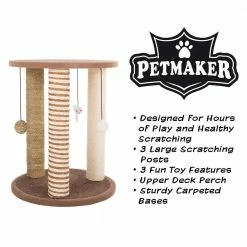 Tan and Cream 3 Pole Cat Scratching Post with Perch by Petmaker -Cheap Bird & Wildlife Supplies Store petmaker cat trees scratch posts hw3210072 4f 1000
