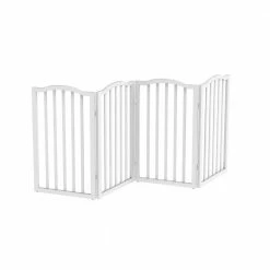 4-Panel Wooden Freestanding Folding Pet Gate with Scalloped Top in White by Petmaker