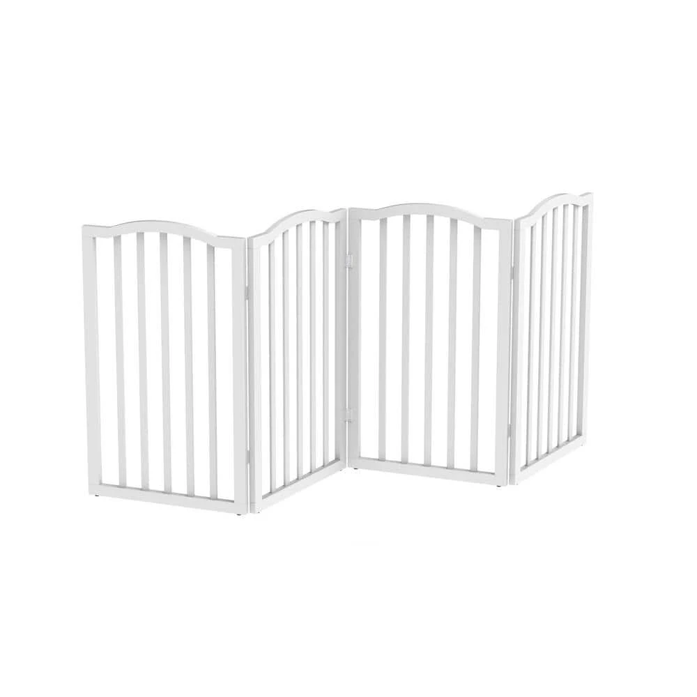 4-Panel Wooden Freestanding Folding Pet Gate with Scalloped Top in White by Petmaker 1 4-Panel Wooden Freestanding Folding Pet Gate with Scalloped Top in White by Petmaker