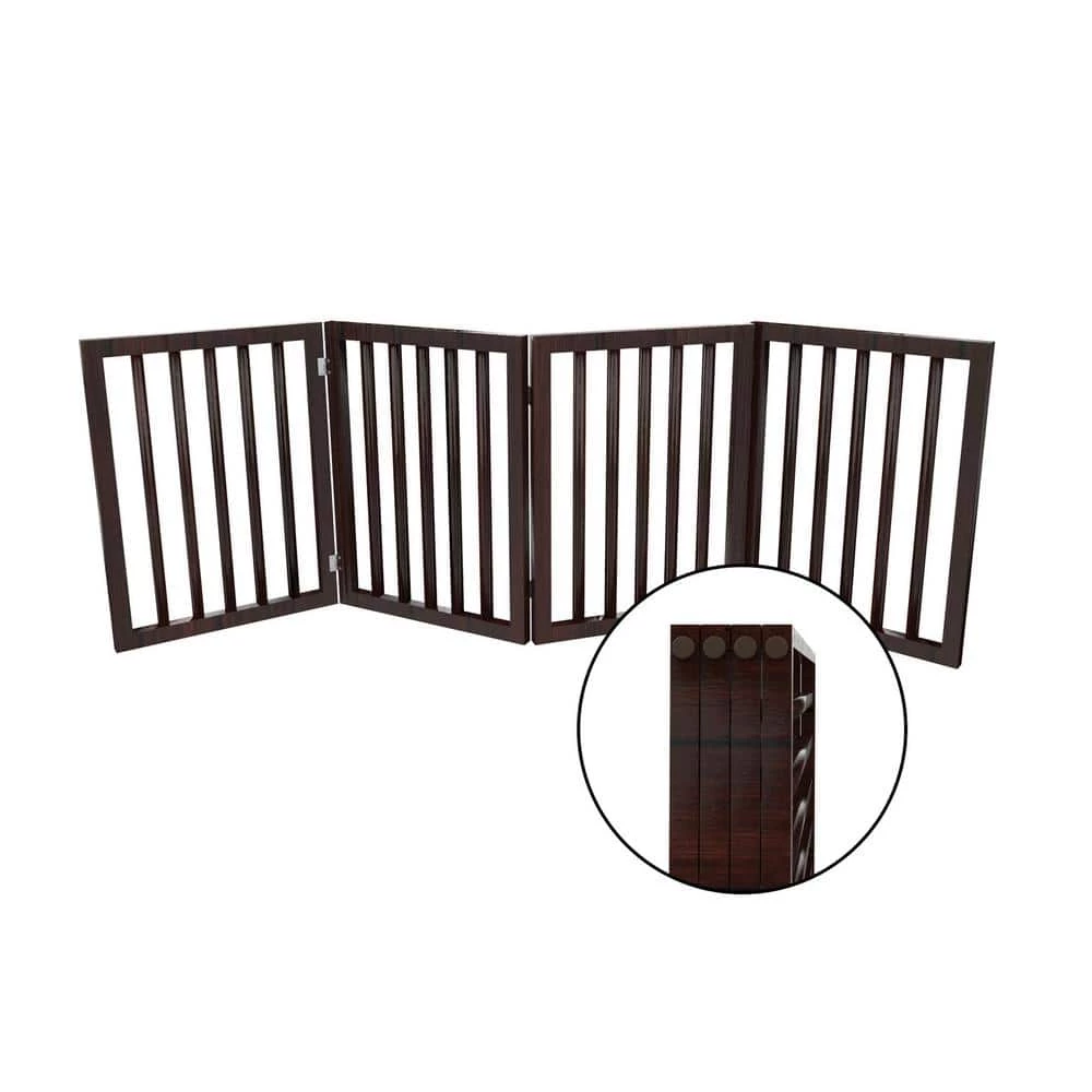 4-Panel Wooden Freestanding Folding Pet Gate in Brown by Petmaker 3 4-Panel Wooden Freestanding Folding Pet Gate in Brown by Petmaker - Image 3