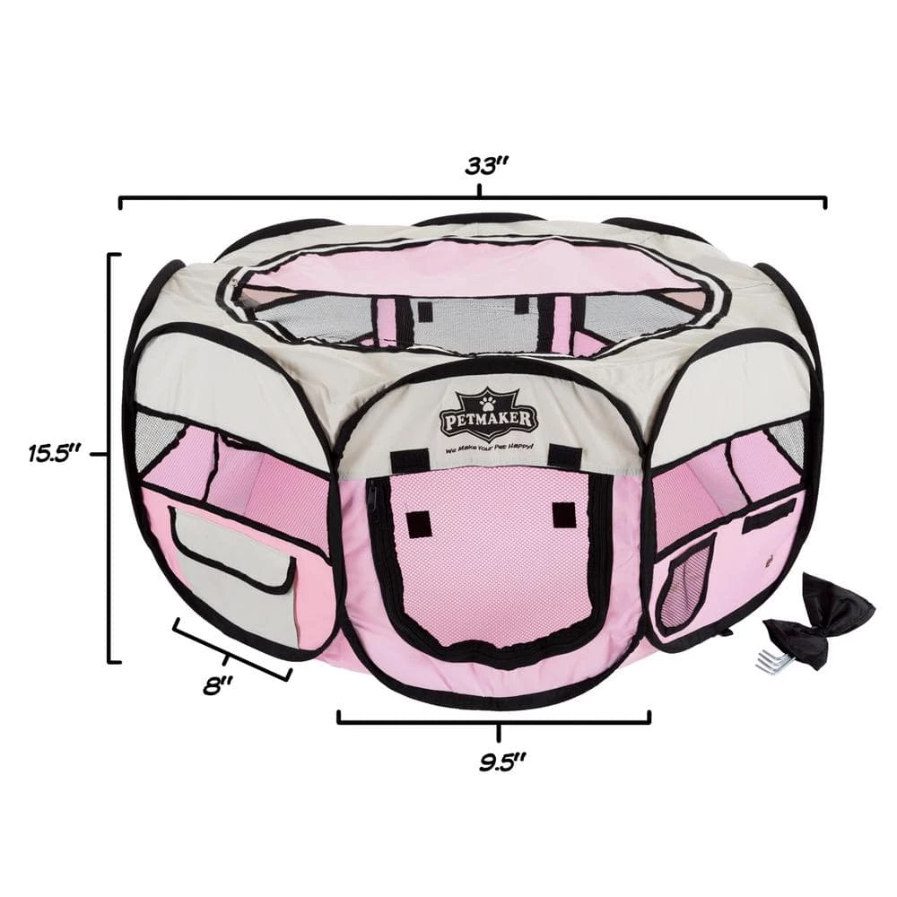 33 in. x 33 in. Portable Pop Up Pet Play Pen with Carrying Bag in Pink by Petmaker 3 33 in. x 33 in. Portable Pop Up Pet Play Pen with Carrying Bag in Pink by Petmaker - Image 3