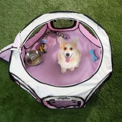 33 in. x 33 in. Portable Pop Up Pet Play Pen with Carrying Bag in Pink by Petmaker