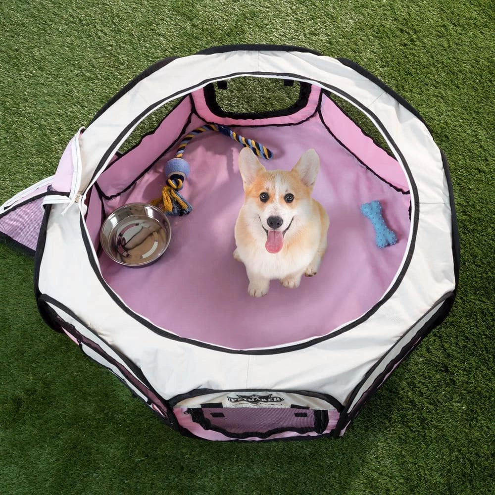 33 in. x 33 in. Portable Pop Up Pet Play Pen with Carrying Bag in Pink by Petmaker 1 33 in. x 33 in. Portable Pop Up Pet Play Pen with Carrying Bag in Pink by Petmaker
