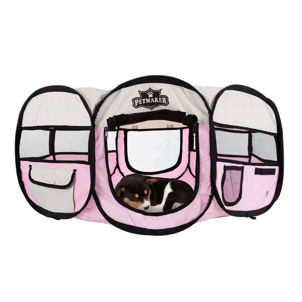 33 in. x 33 in. Portable Pop Up Pet Play Pen with Carrying Bag in Pink by Petmaker 2 33 in. x 33 in. Portable Pop Up Pet Play Pen with Carrying Bag in Pink by Petmaker - Image 2