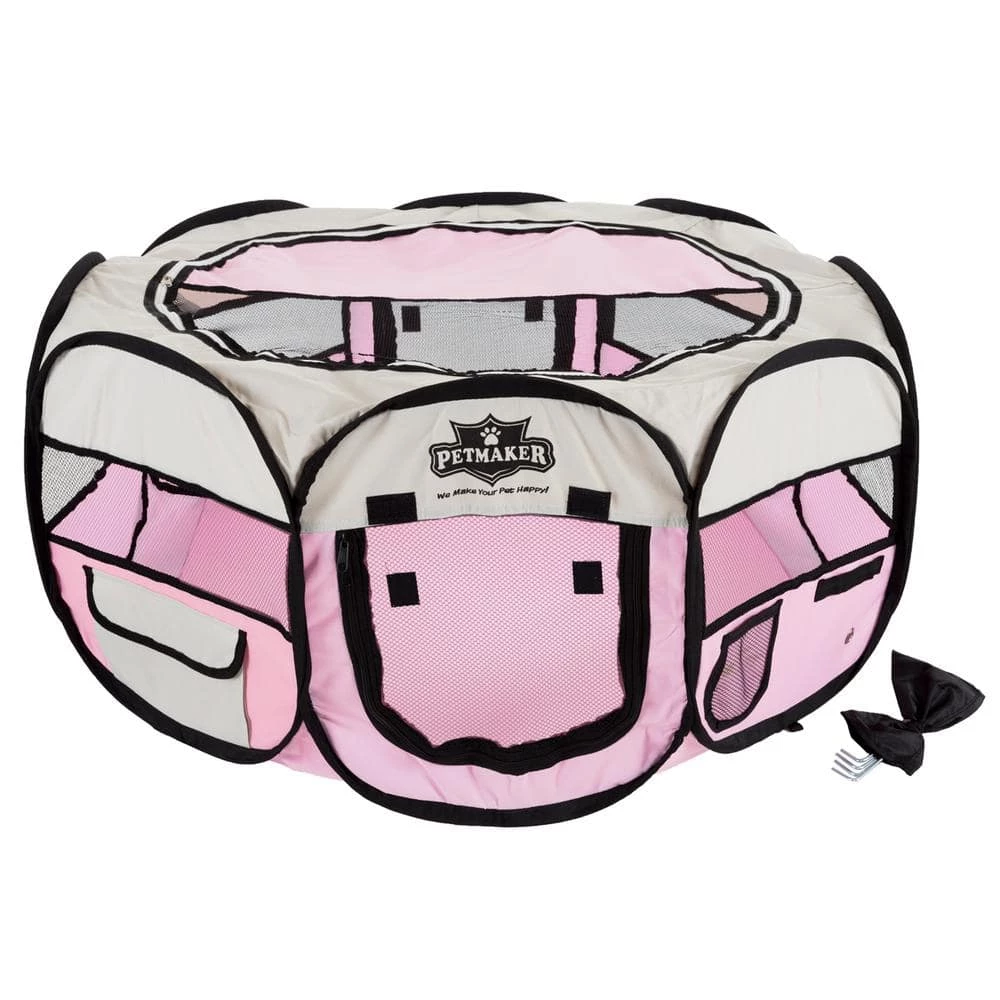 33 in. x 33 in. Portable Pop Up Pet Play Pen with Carrying Bag in Pink by Petmaker 6 33 in. x 33 in. Portable Pop Up Pet Play Pen with Carrying Bag in Pink by Petmaker - Image 6