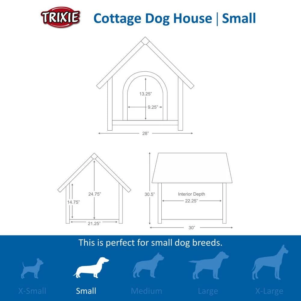 Natura Cottage Dog House, Peaked Roof, Adjustable Legs, Brown, Small by TRIXIE 4 Natura Cottage Dog House, Peaked Roof, Adjustable Legs, Brown, Small by TRIXIE - Image 4