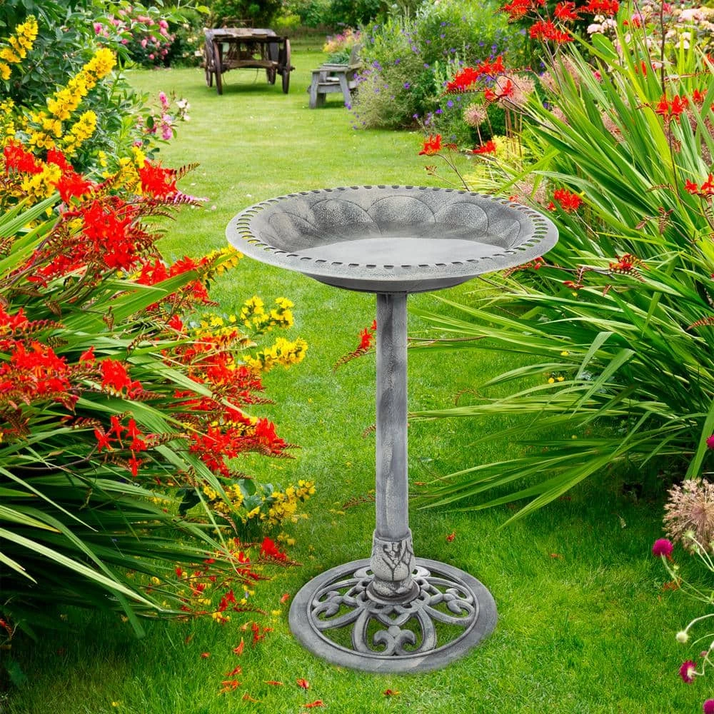 Weather Resistant Antique Bird Bath in Gray by Pure Garden 5 Weather Resistant Antique Bird Bath in Gray by Pure Garden - Image 5