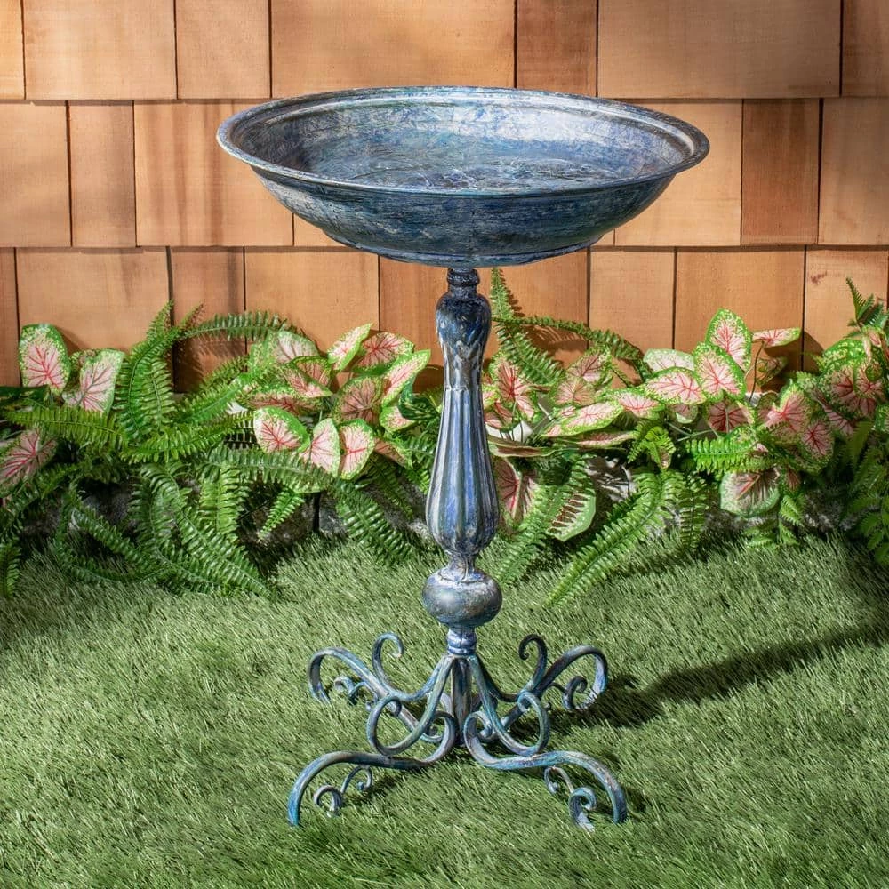 Orian Mossy Blue Iron Round Birdbath by SAFAVIEH 2 Orian Mossy Blue Iron Round Birdbath by SAFAVIEH - Image 2
