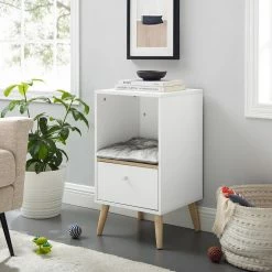 Becky 28 in. White Single Rest Cat Tree With Drawer by Sam's Pets -Cheap Bird & Wildlife Supplies Store sam s pets cat trees scratch posts sp ct1274wh 4f 1000