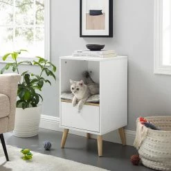 Becky 28 in. White Single Rest Cat Tree With Drawer by Sam's Pets -Cheap Bird & Wildlife Supplies Store sam s pets cat trees scratch posts sp ct1274wh c3 1000