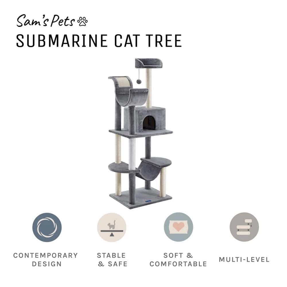 Submarine 60 in. Gray Hard Box Cat Tree by Sam's Pets 11 Submarine 60 in. Gray Hard Box Cat Tree by Sam's Pets - Image 11
