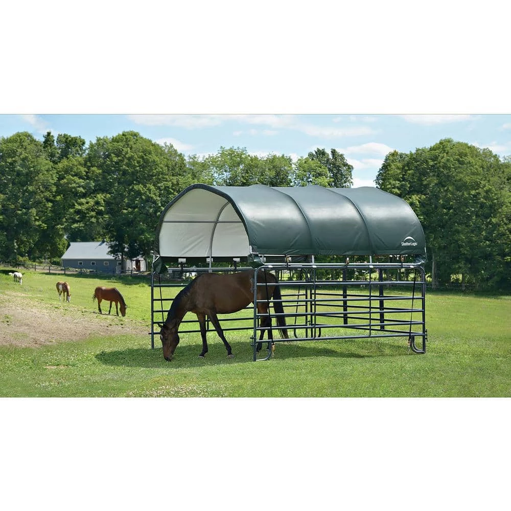144 sq. ft. Corral Shelter w/ 1-3/8 in. Steel Frame, 7.5 oz. Green PE Cover, Patented Stabilizers, and Protective Boots by ShelterLogic 4 144 sq. ft. Corral Shelter w/ 1-3/8 in. Steel Frame, 7.5 oz. Green PE Cover, Patented Stabilizers, and Protective Boots by ShelterLogic - Image 4