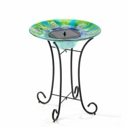 Argus Peacock Glass Solar Birdbath by Smart Solar